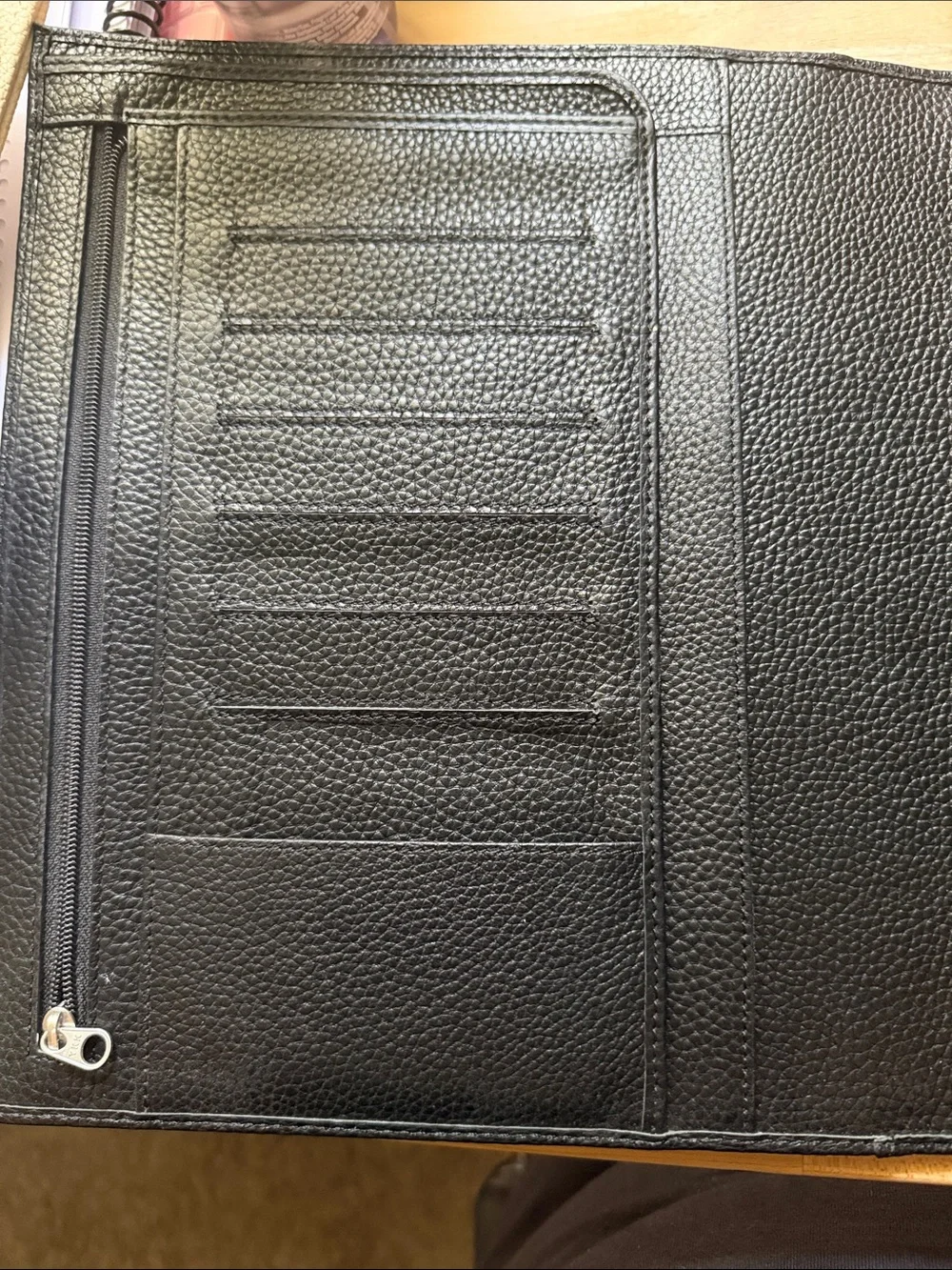 Black Leather Folio Organizer for Men - Classic Professional Portfolio